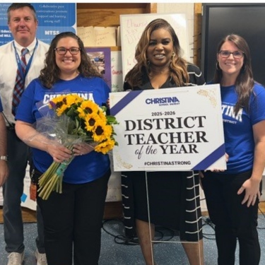 Shue-Medill MS Teacher Danna Phanos District Teacher of the Year with Administrators